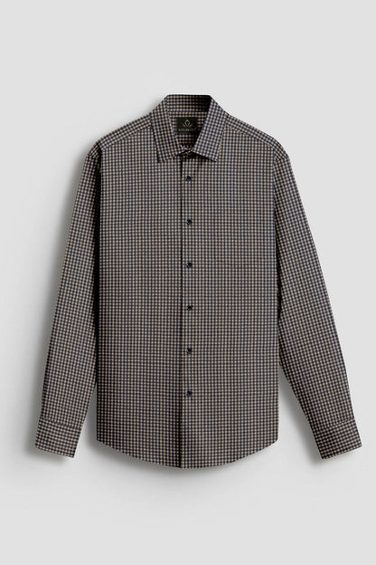British Khaki and Midnight Blue Gingham Cotton Shirt