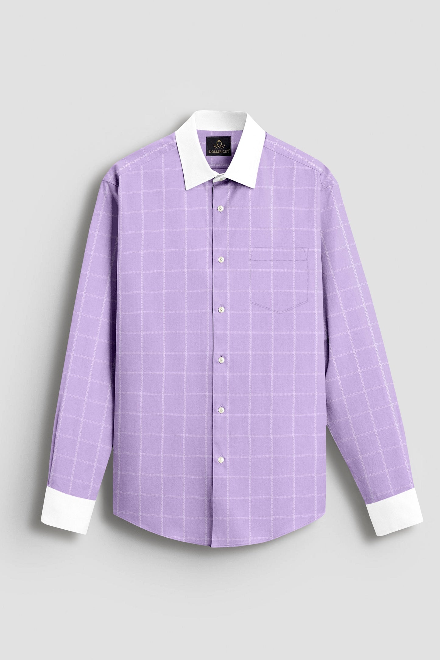 Sheer lilac Purple and Frost White Checks Designer Cotton Shirt