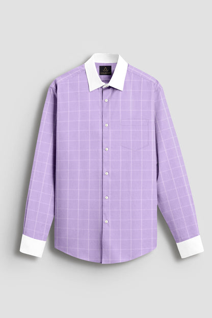 Sheer lilac Purple and Frost White Checks Designer Cotton Shirt