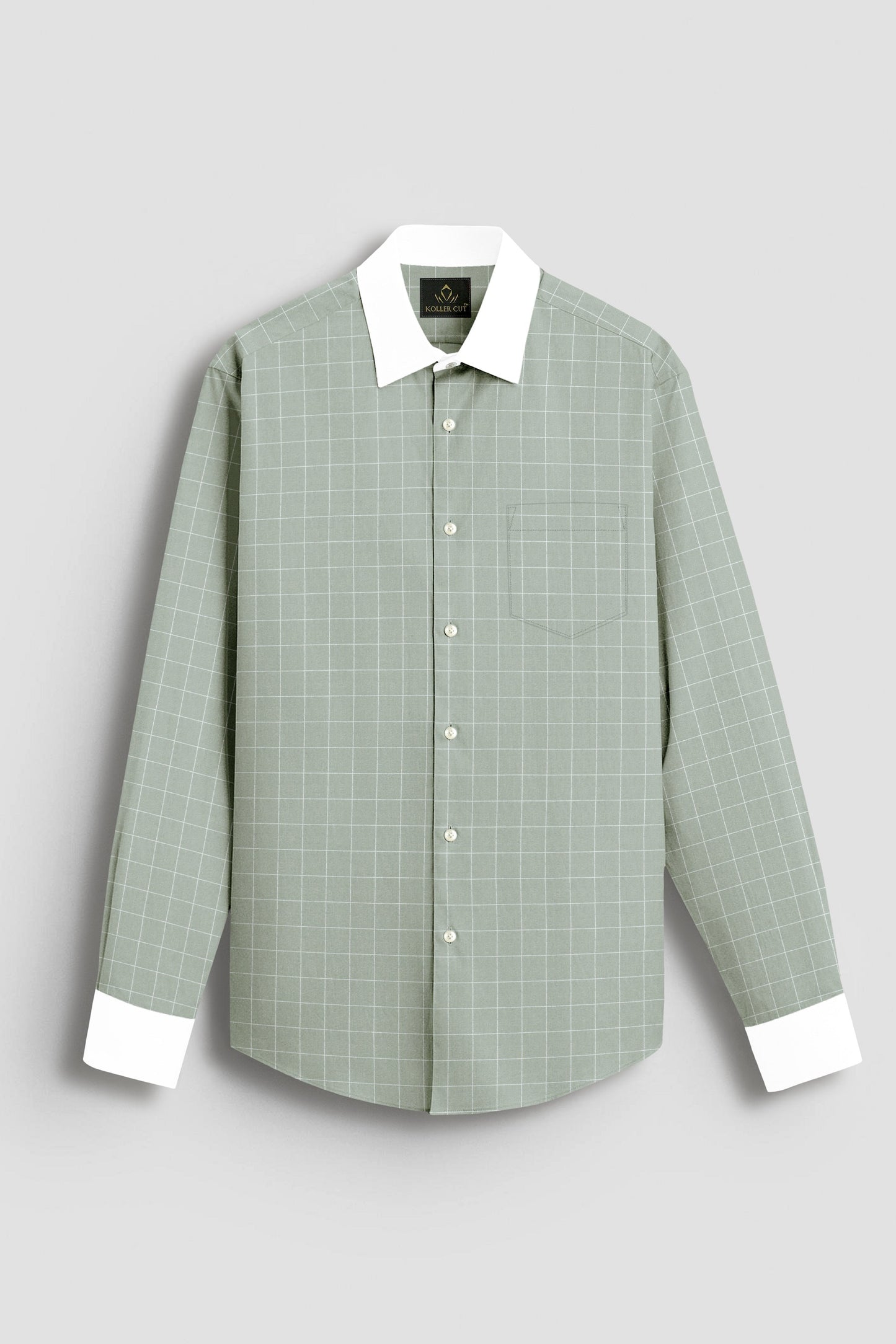 Pistachio Green and Salt White Graph Checks Designer Cotton Shirt