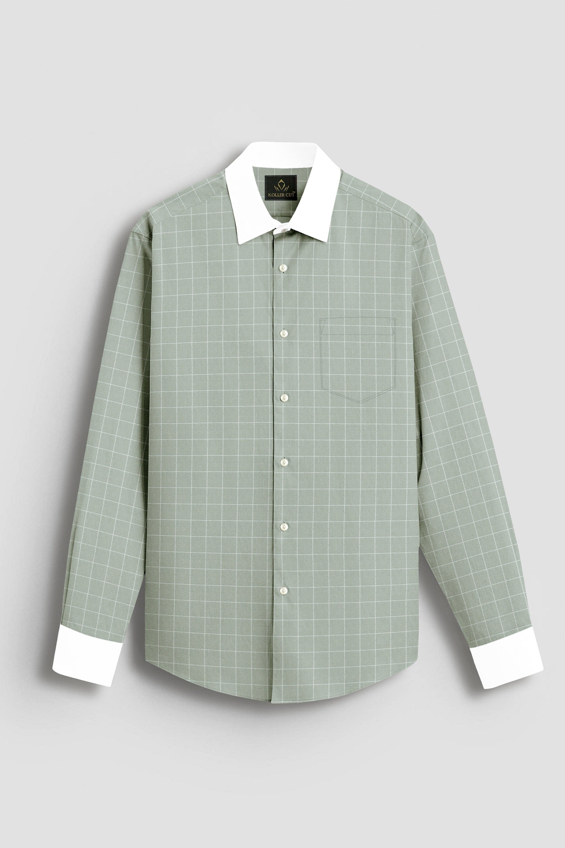 Pistachio Green and Salt White Graph Checks Designer Cotton Shirt