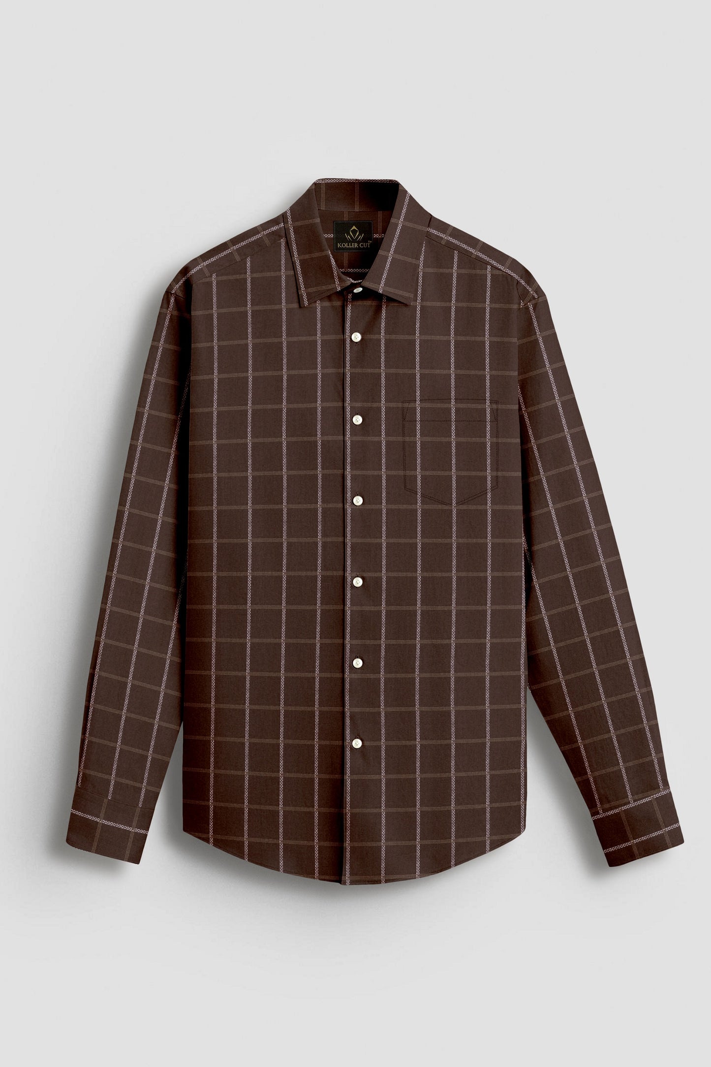 Carob Brown with White and Argan Brown Dash Checks Cotton Shirt
