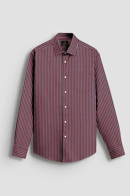 Cabernet Red and Portabella Grey Stripes Cotton Shirt