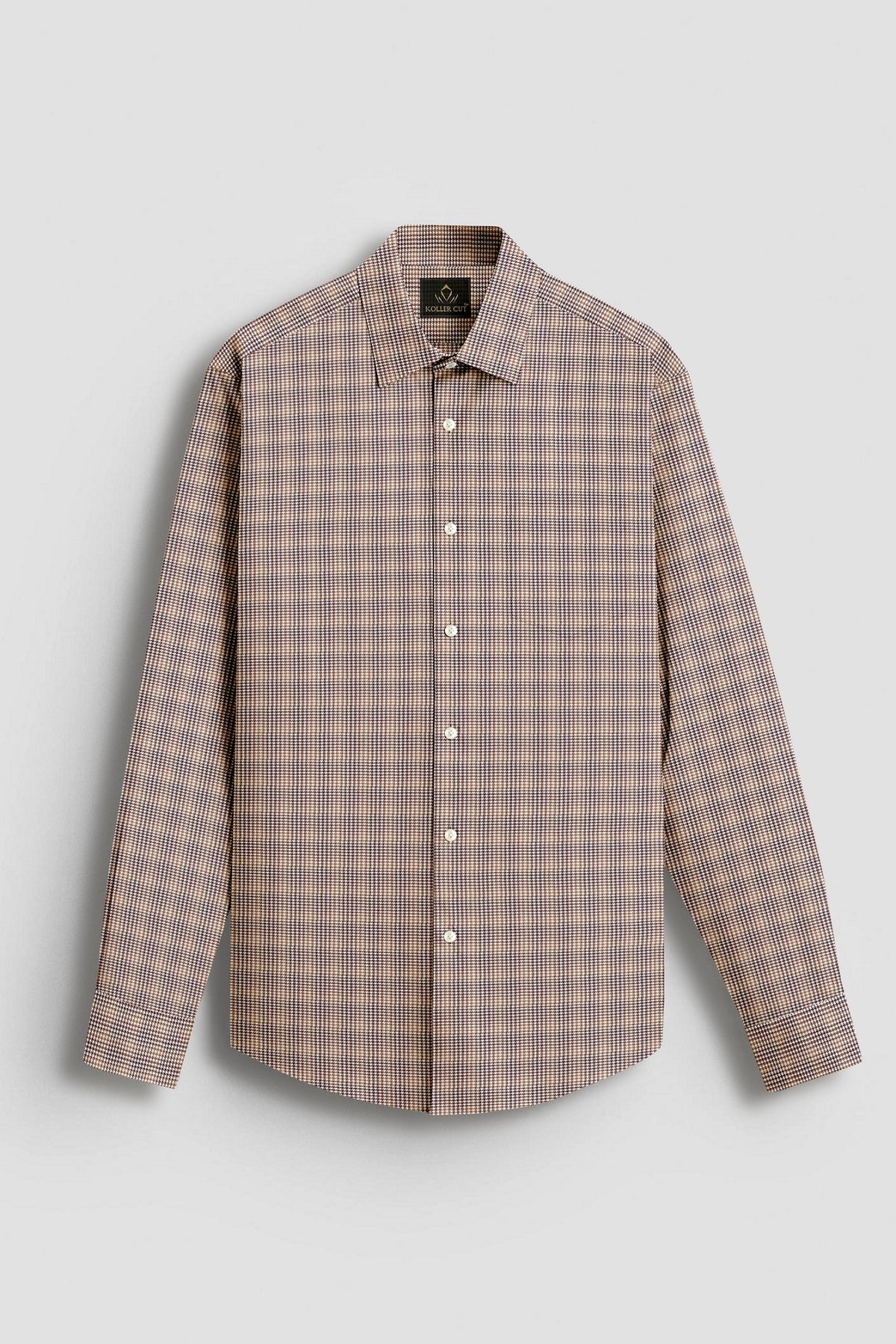 White with Wren Brown and Coffee Brown Hounds Tooth Checks 2 ply Giza Cotton Shirt