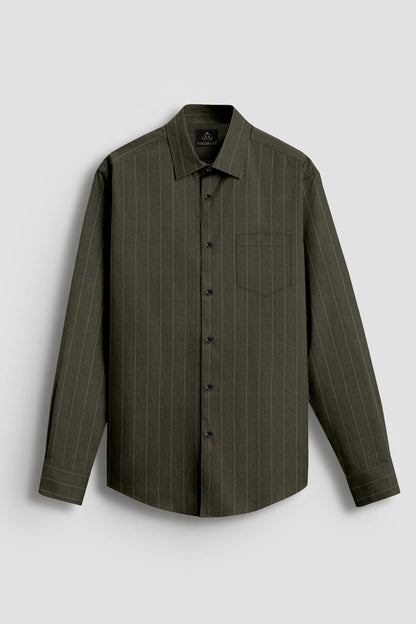 Cypress Green and Olive Green Pinstripes Oxford Cotton Shirt