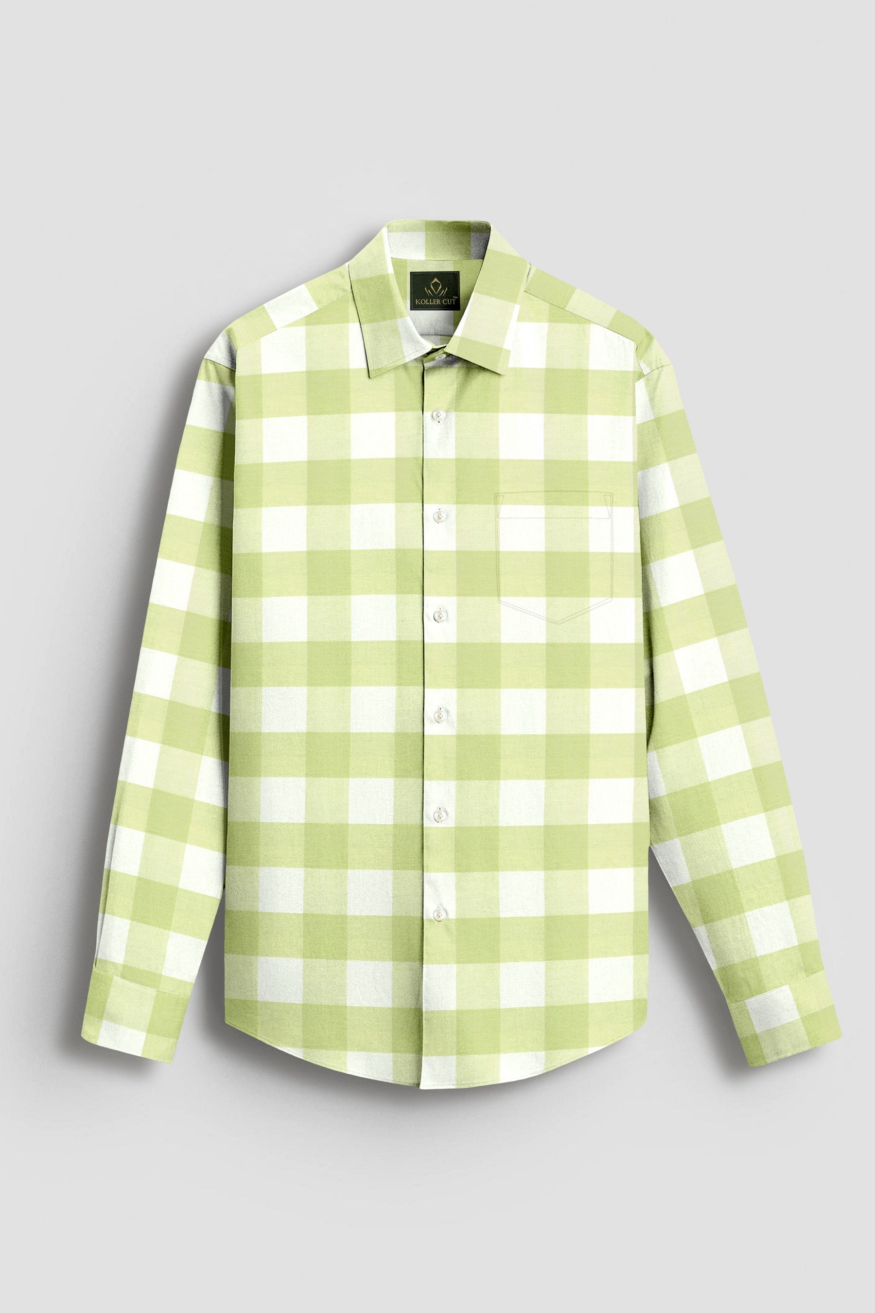 Chameleon Green and Moon White Buffalo Checks Oxford Cotton Shirt