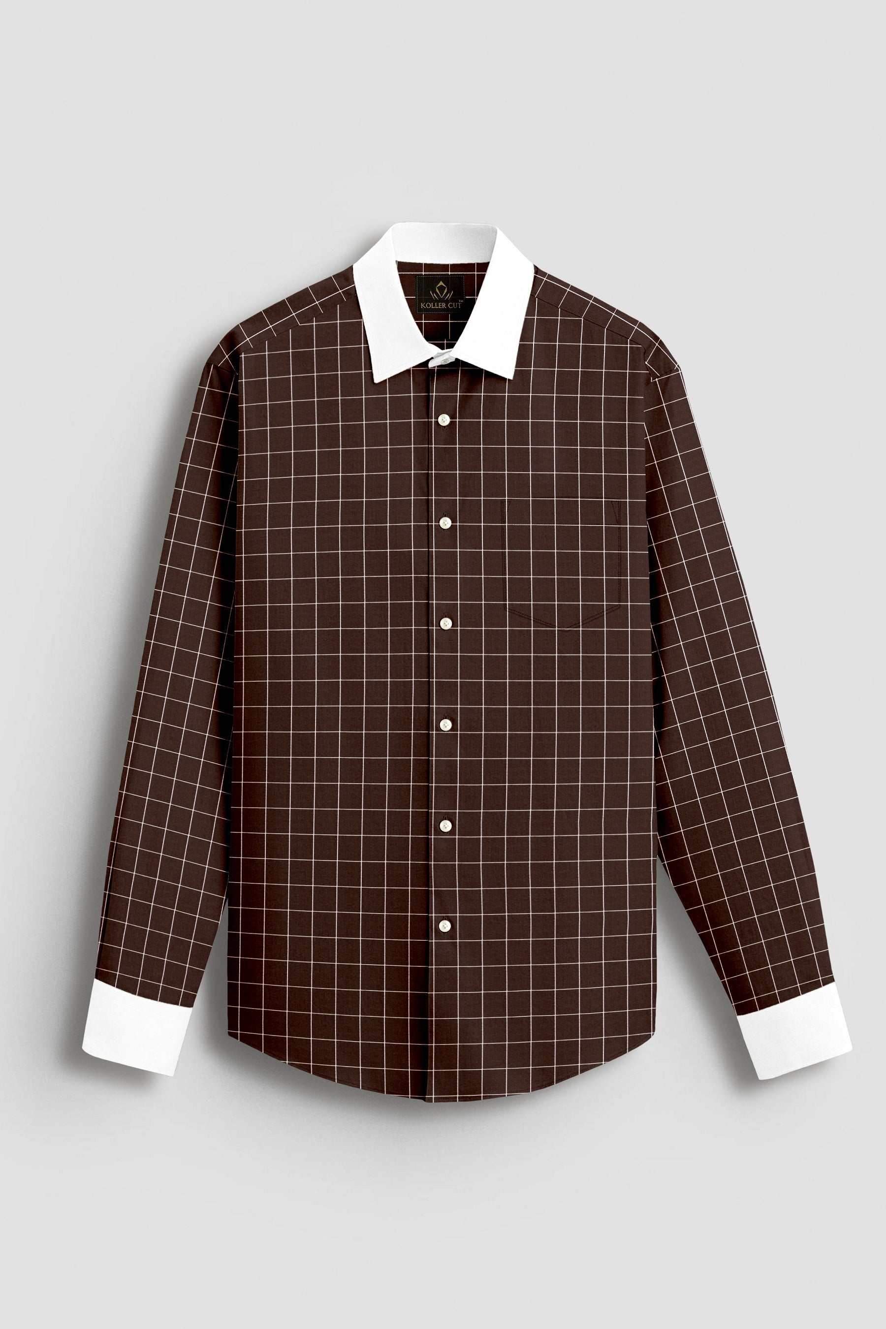Peat Brown And Salt White Graph Checks Designer Cotton Shirt