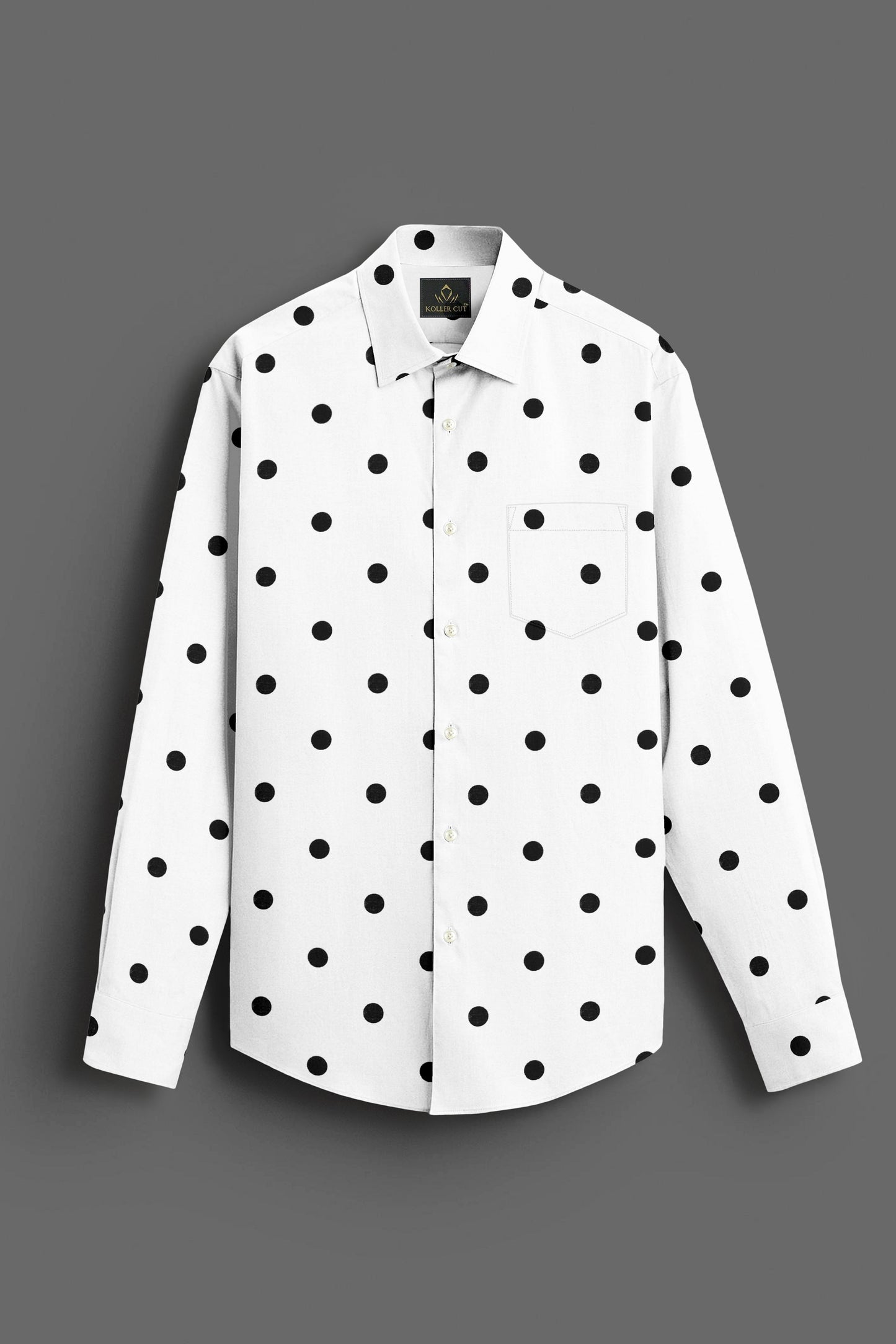 Wisteria White and Sable Black Polka Dots Printed Cotton Shirt