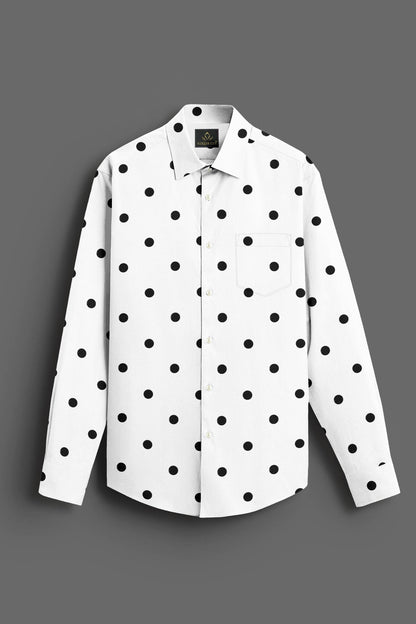 Wisteria White and Sable Black Polka Dots Printed Cotton Shirt