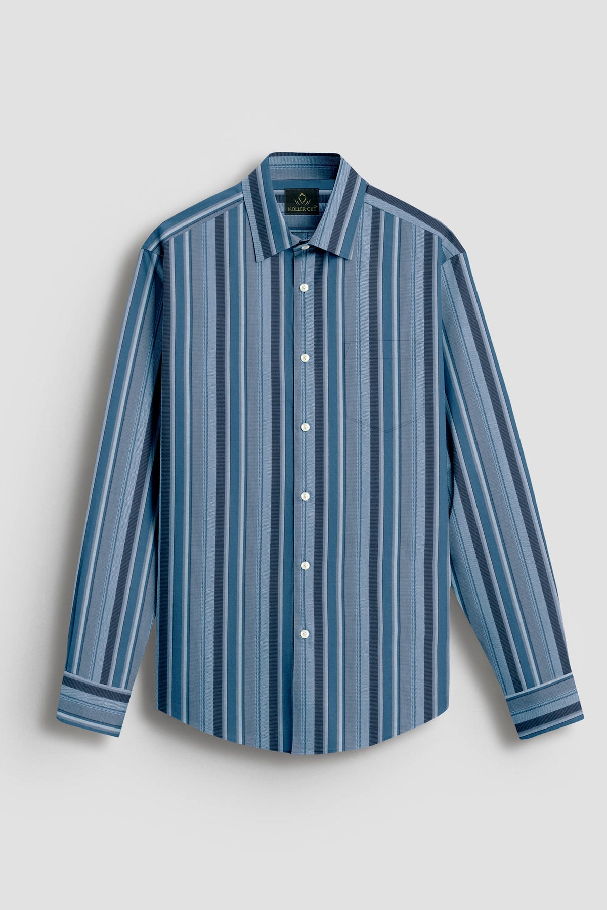 Faience Blue with Silver gray and Riviera Blue Stripes Cotton Shirt