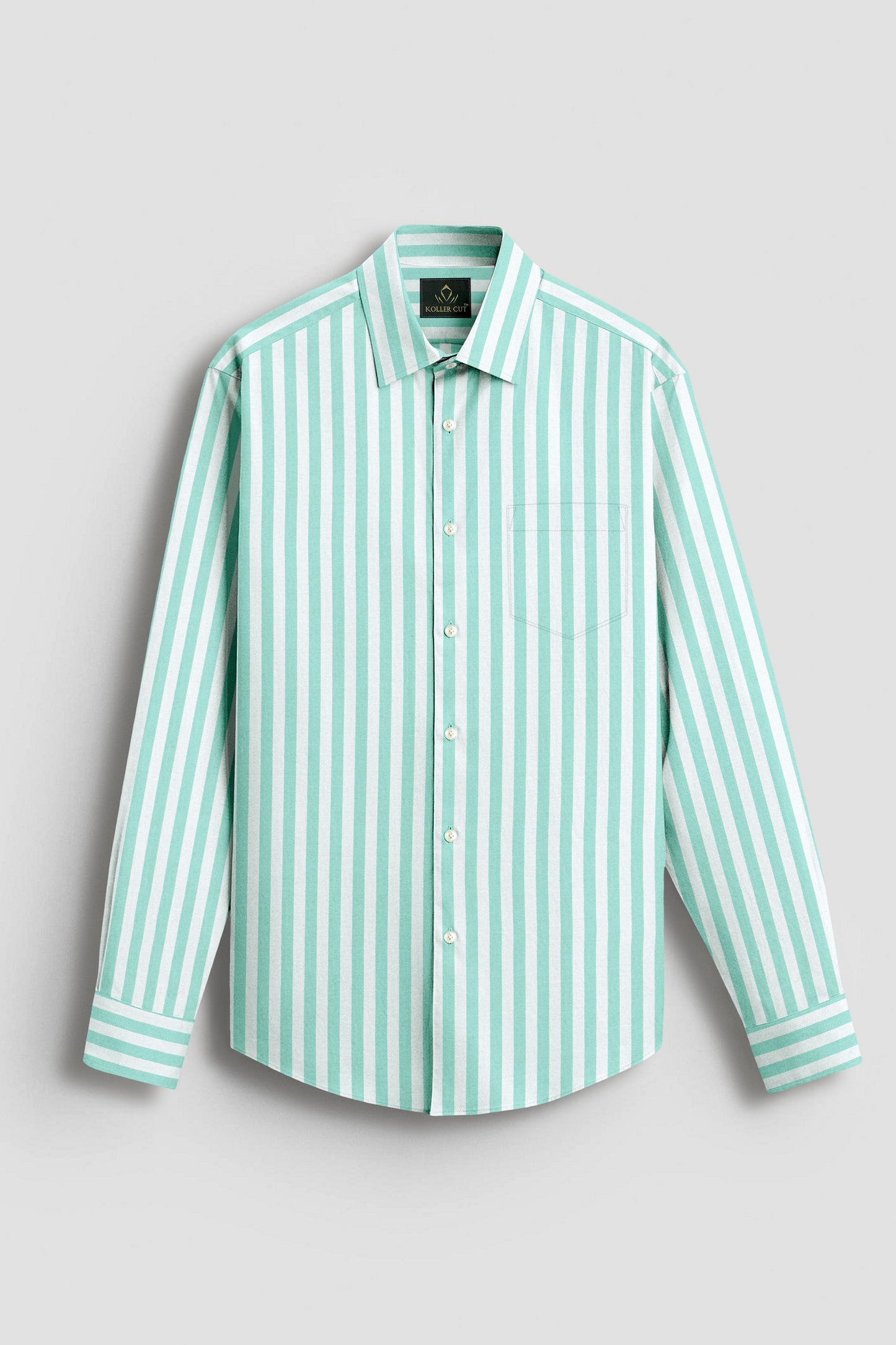 White and Turquoise Green Stripes Oxford Cotton Shirt
