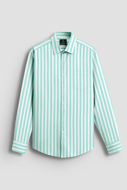 White and Turquoise Green Stripes Oxford Cotton Shirt