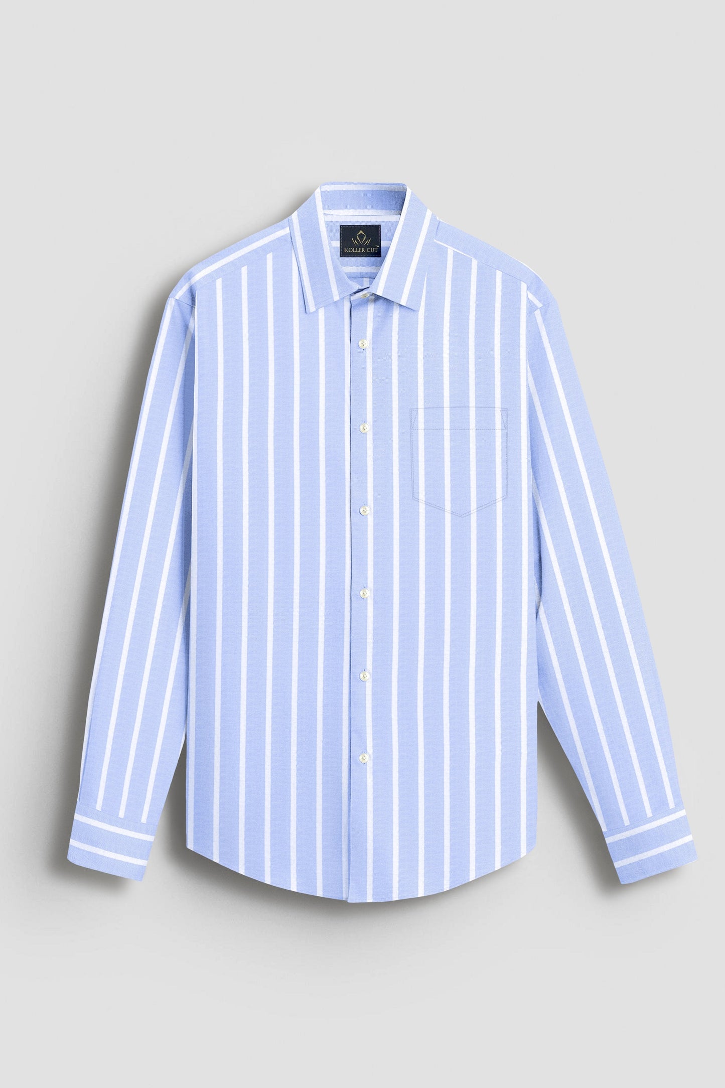 Brunnera Blue and Flash White Chalk Stripes Oxford Cotton Shirt