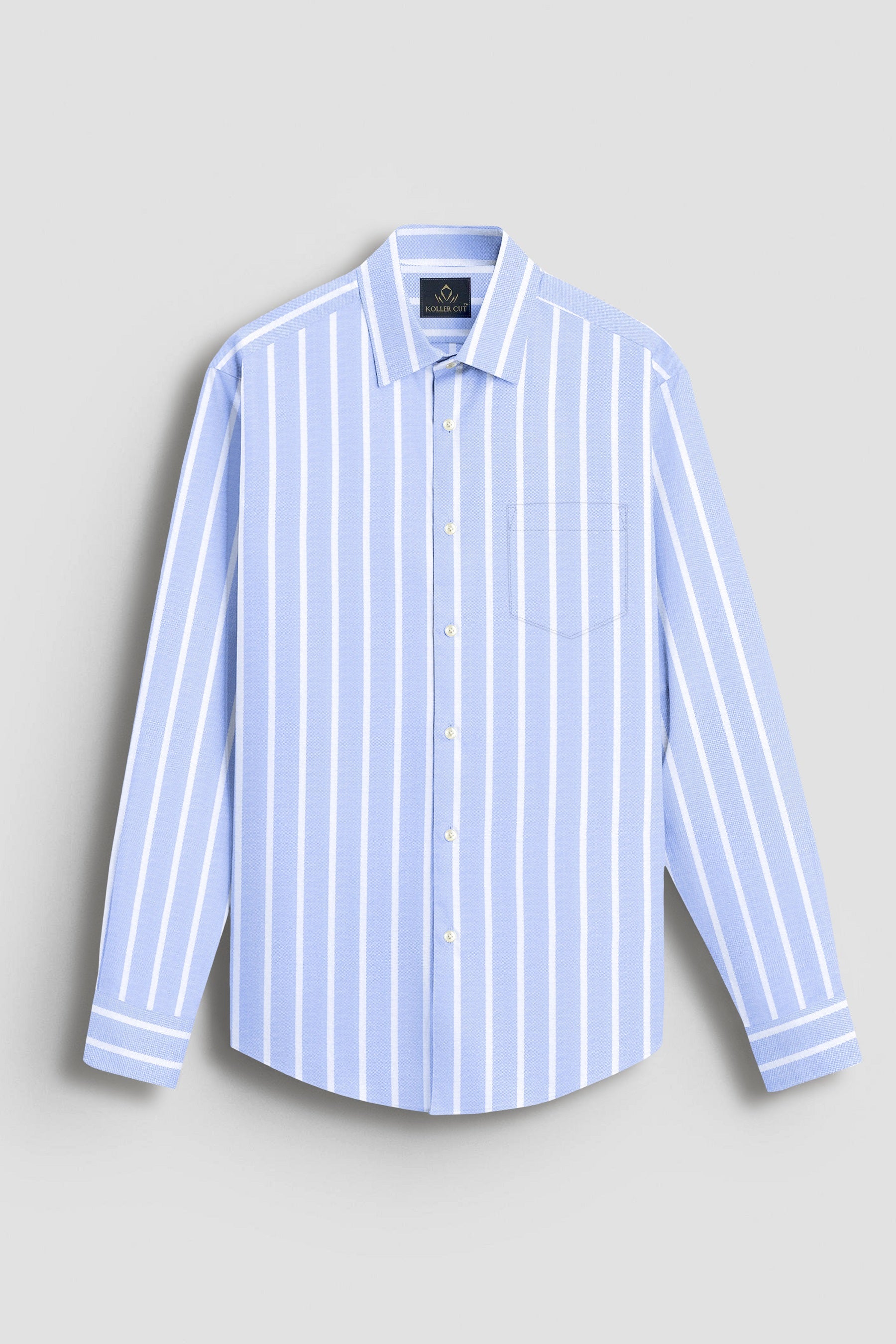 Brunnera Blue and Flash White Chalk Stripes Oxford Cotton Shirt