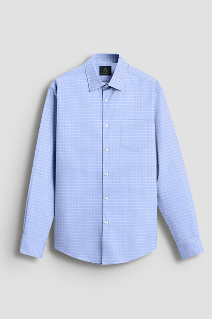 Hawkes Blue and Snow White Checks Cotton Shirt