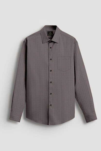 Jaspillite Brown and Coal Black Herringbone Stripes Oxford Cotton Shirt