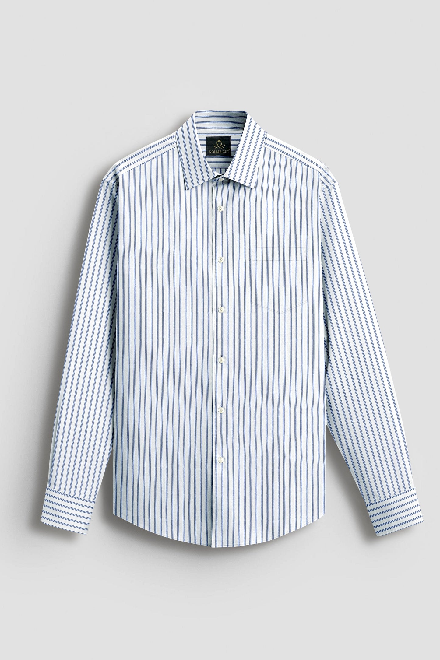Chambray Blue And Snow White Multitrack Stripes Cotton Shirt