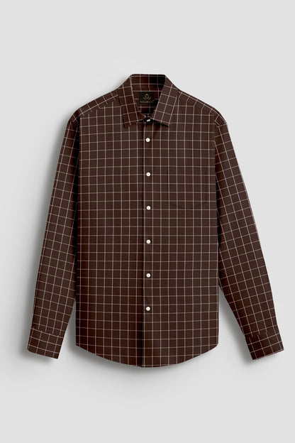 Peat Brown And Salt White Graph Checks Cotton Shirt