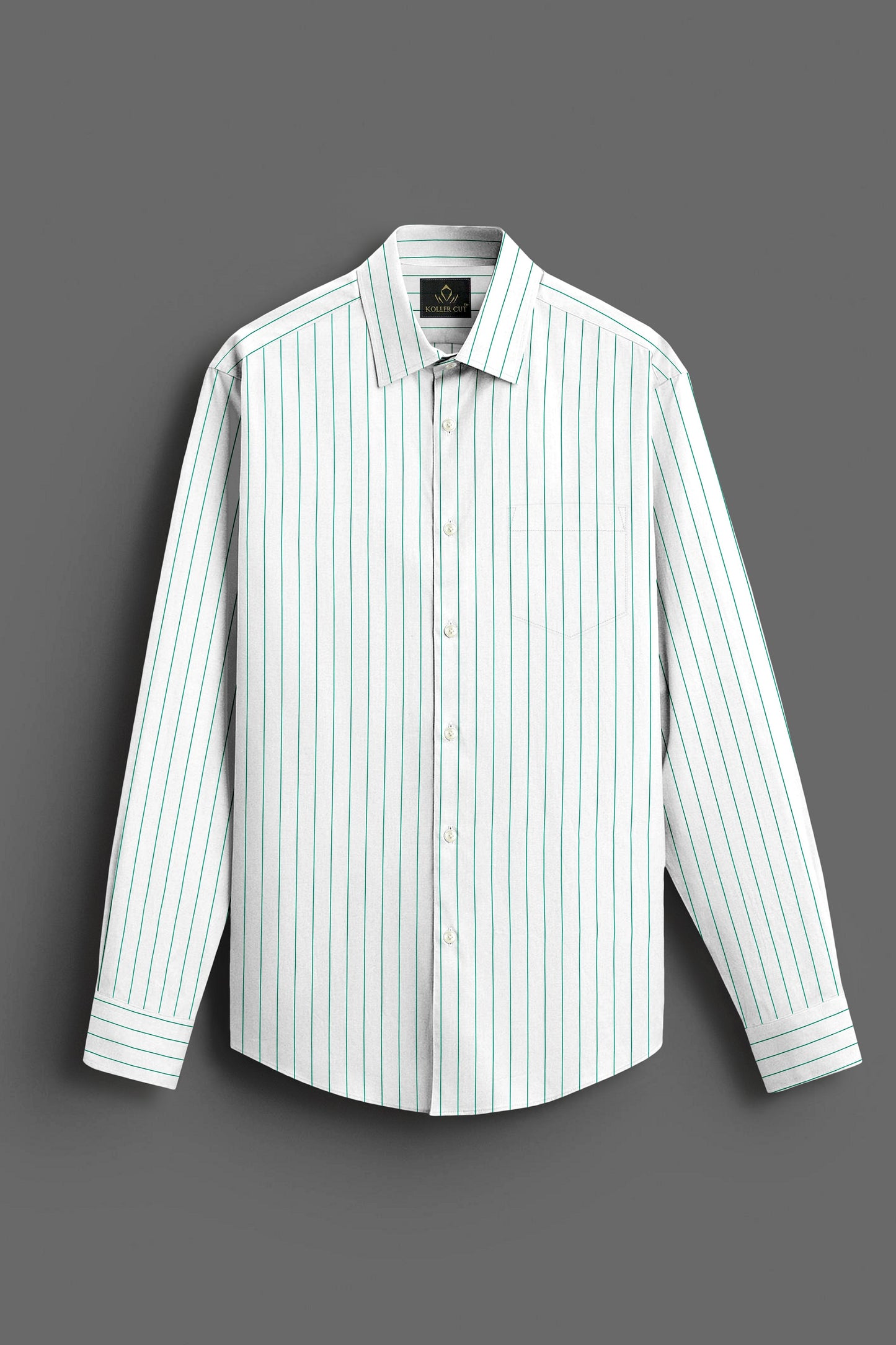 White and Amazon Green Pin Stripes Cotton Shirt