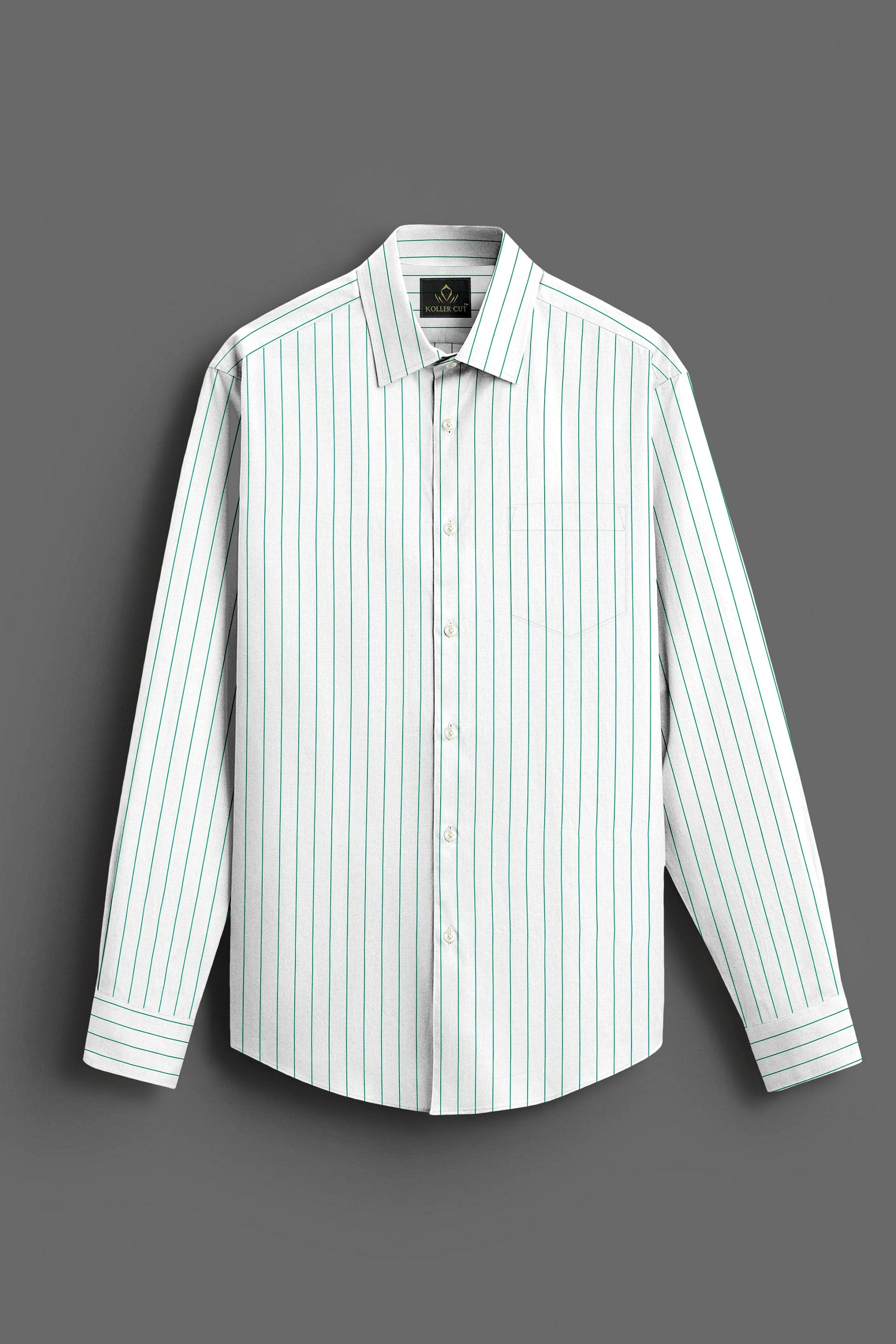 White and Amazon Green Pin Stripes Cotton Shirt