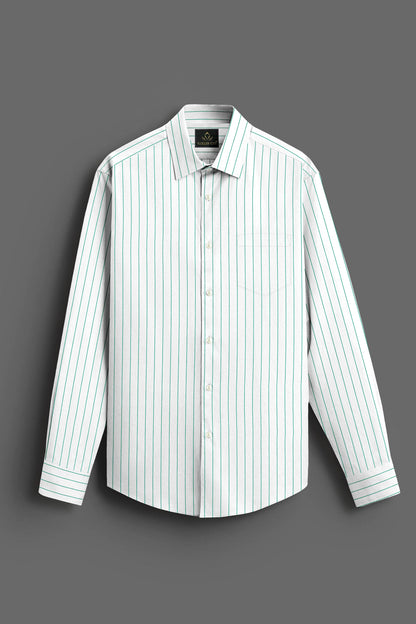 White and Amazon Green Pin Stripes Cotton Shirt