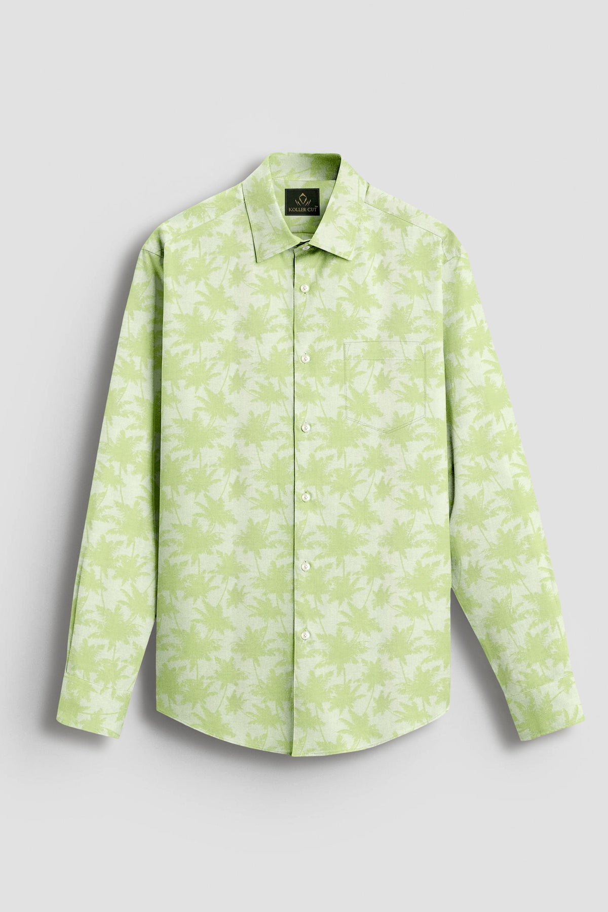 Limeade Green and Chardonnay Green Maple Leaf Jacquard Printed Giza Cotton Shirt