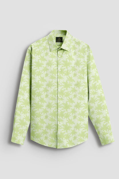 Limeade Green and Chardonnay Green Maple Leaf Jacquard Printed Giza Cotton Shirt