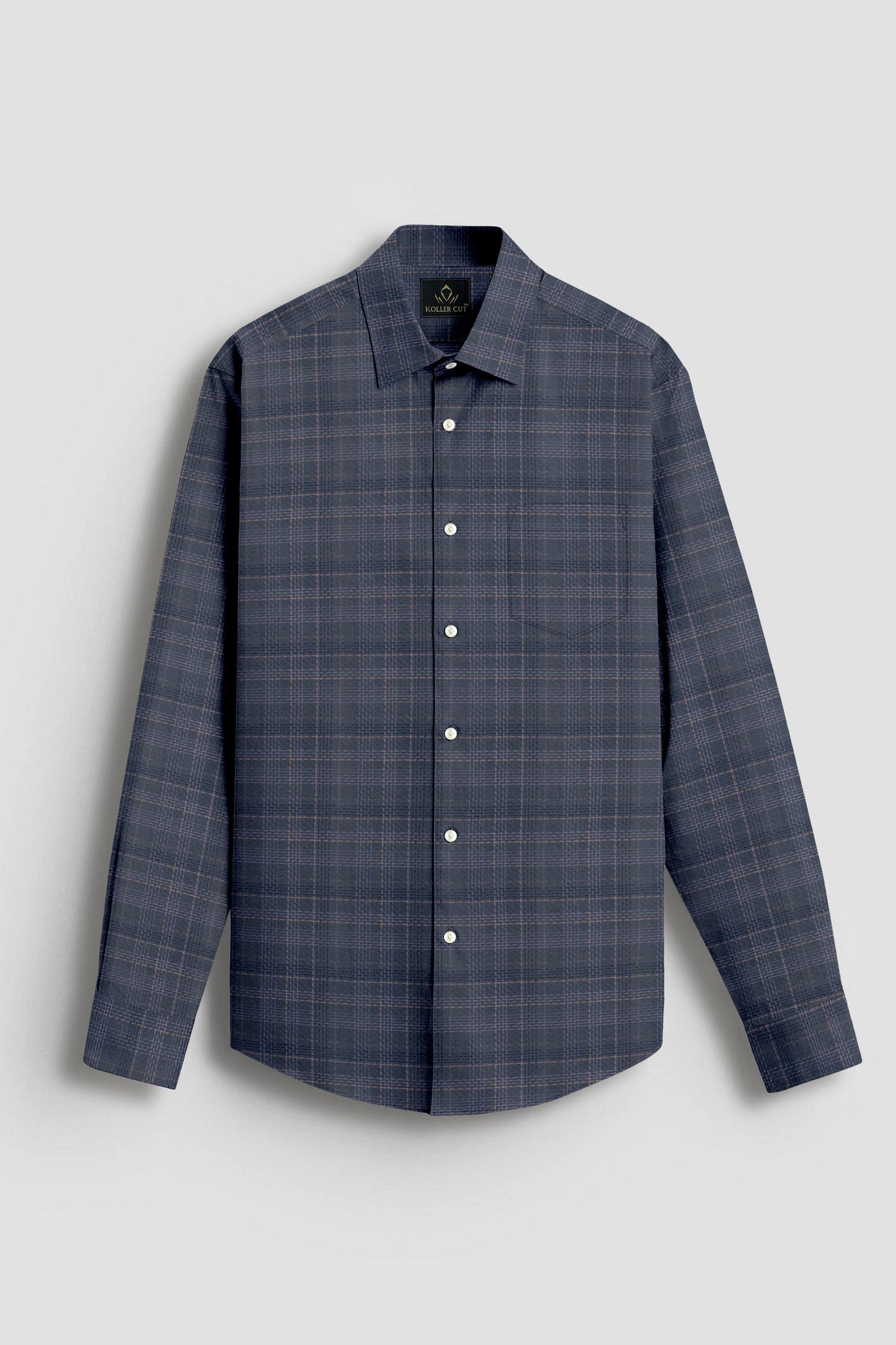 Charcoal Grey With Parsnip Yellow and Pearl Pink Windowpane Checks 2 ply Giza Cotton Shirt