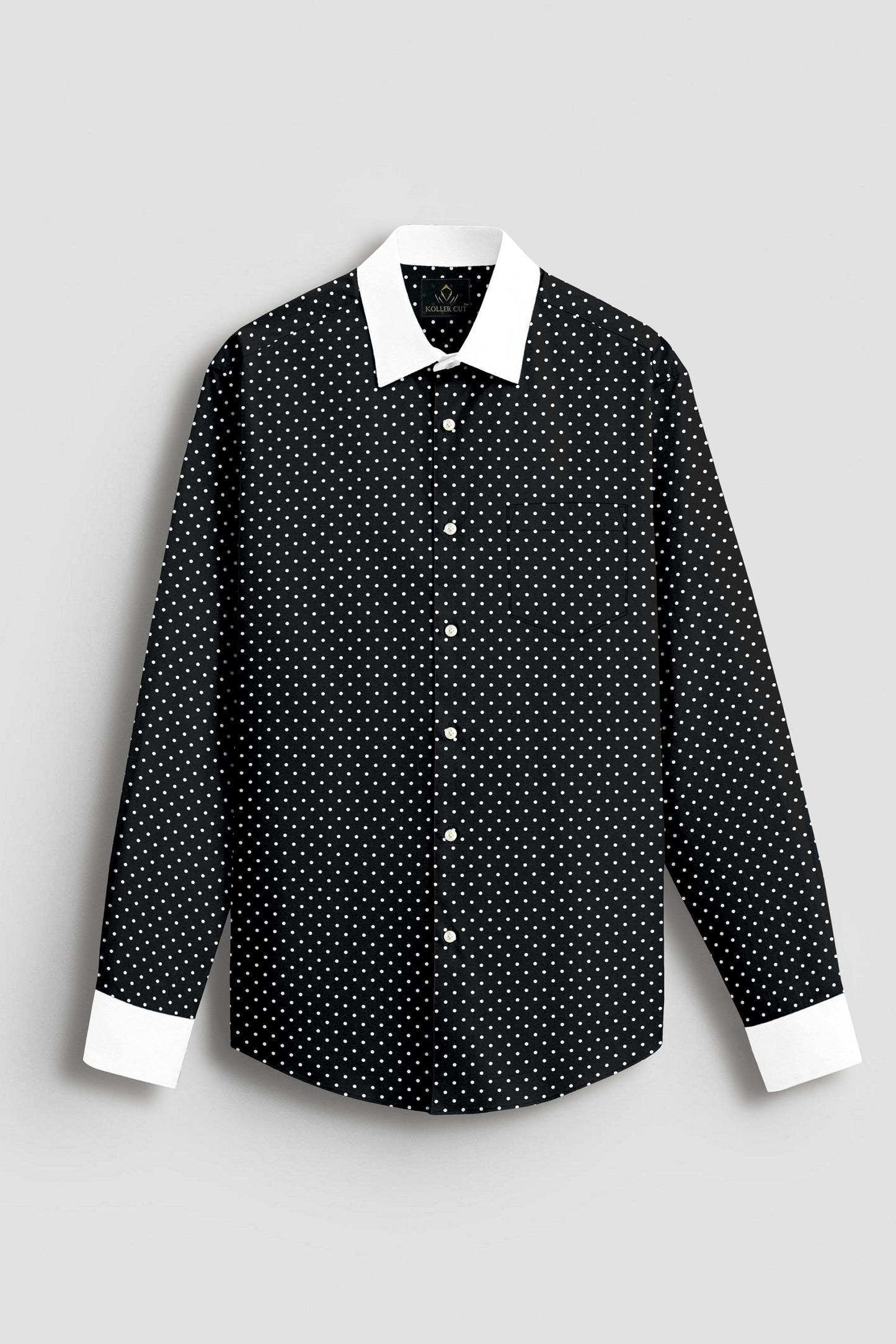 Carbon Black and White Polka Dots Printed Designer Cotton Shirt