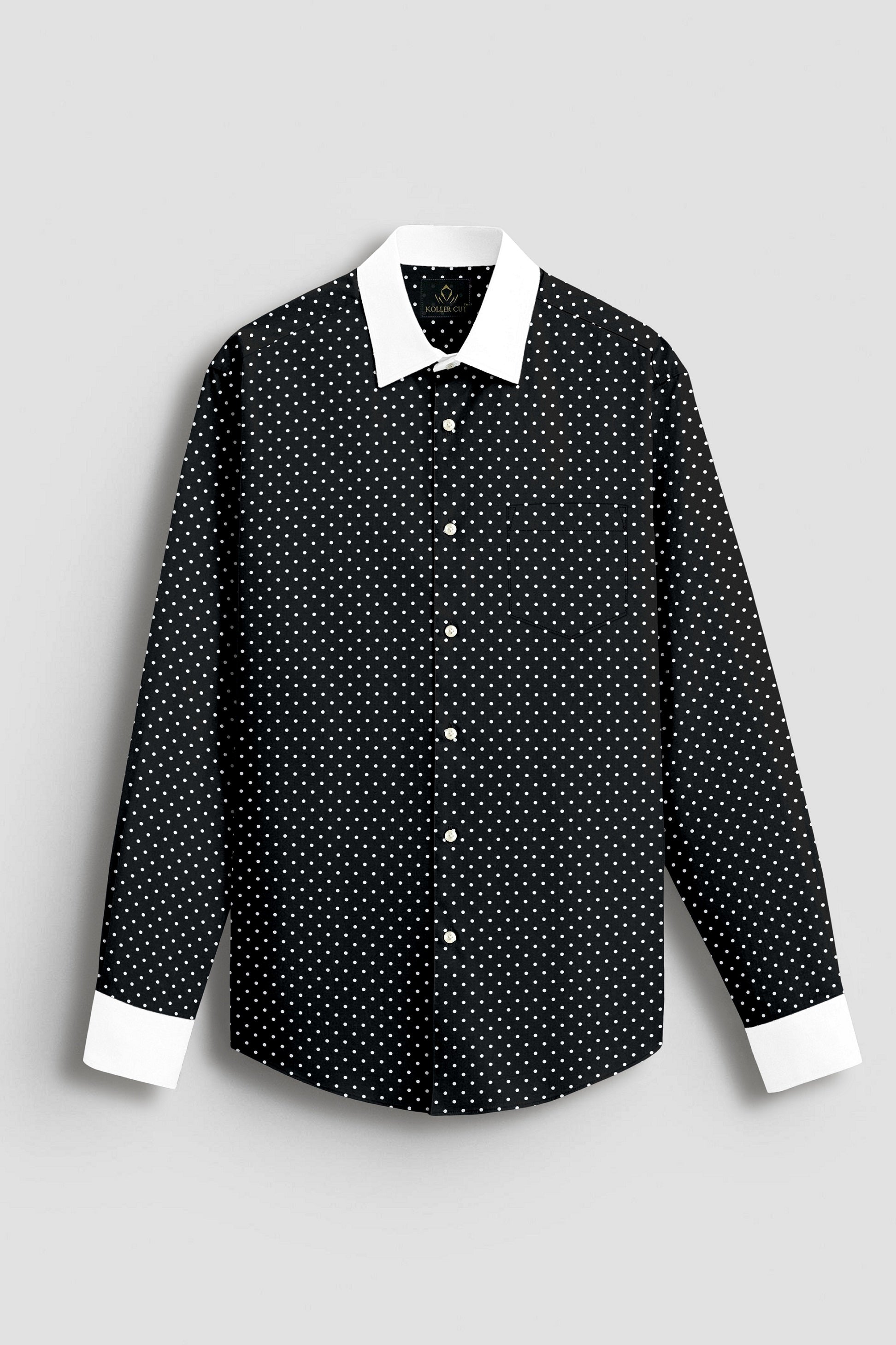 Carbon Black and White Polka Dots Printed Designer Cotton Shirt