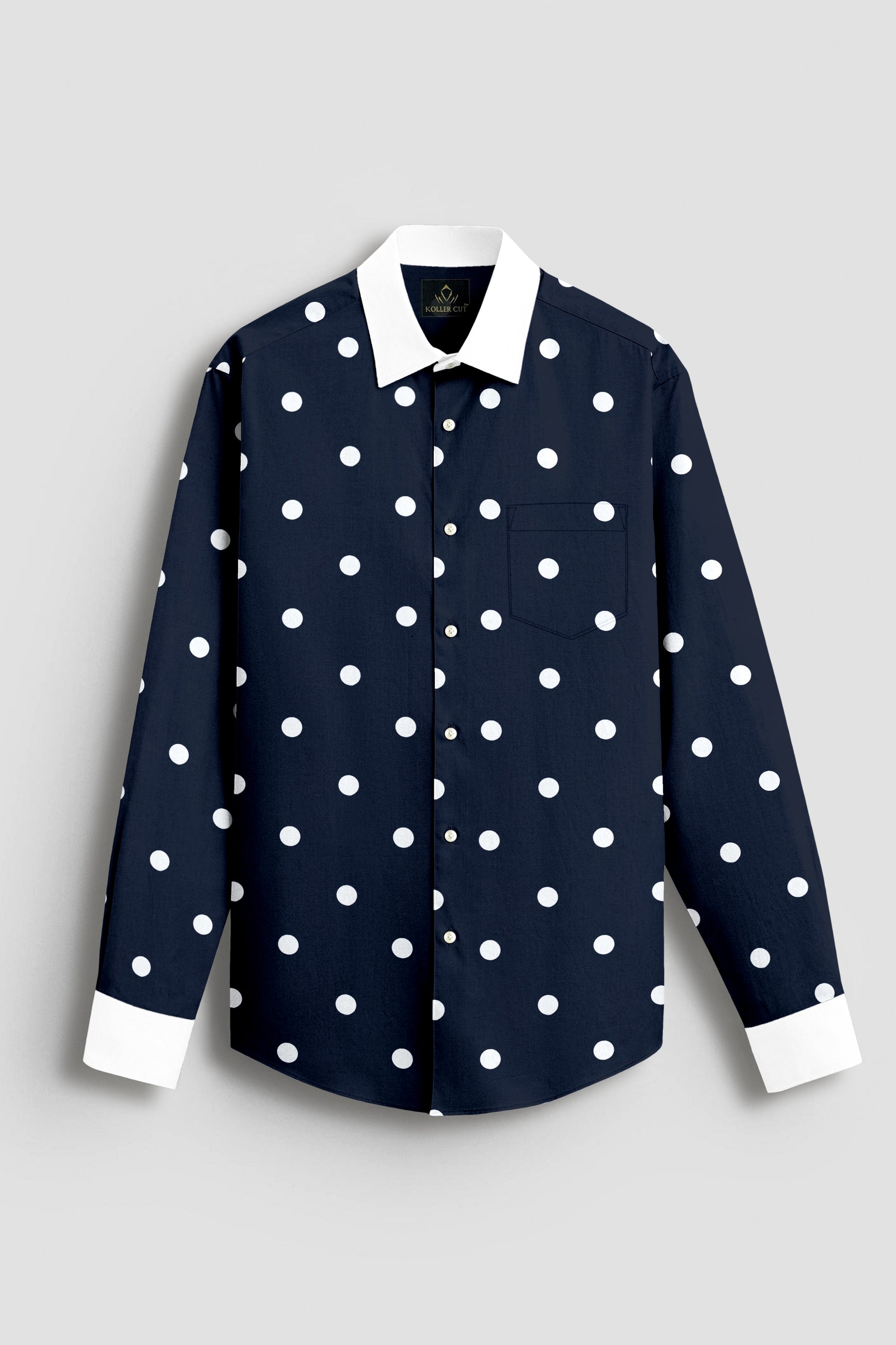 Moonlit Blue and Silk White Polka Dots Printed Designer Cotton Shirt