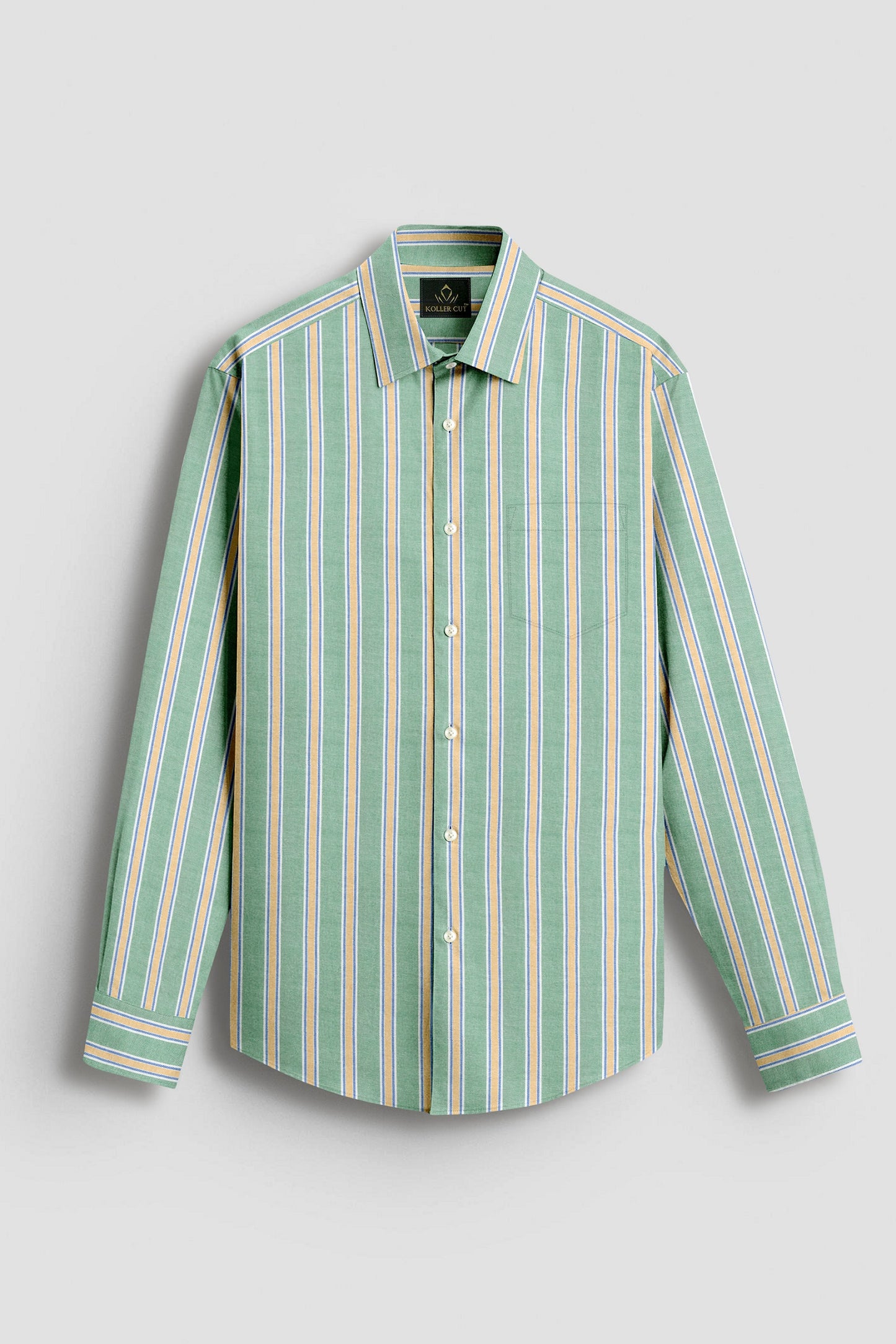 White with Jadesheen Green and Freesia Yellow Oxford Stripes Cotton Shirt