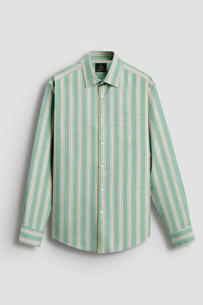 White with Jadesheen Green and Freesia Yellow Oxford Stripes Cotton Shirt