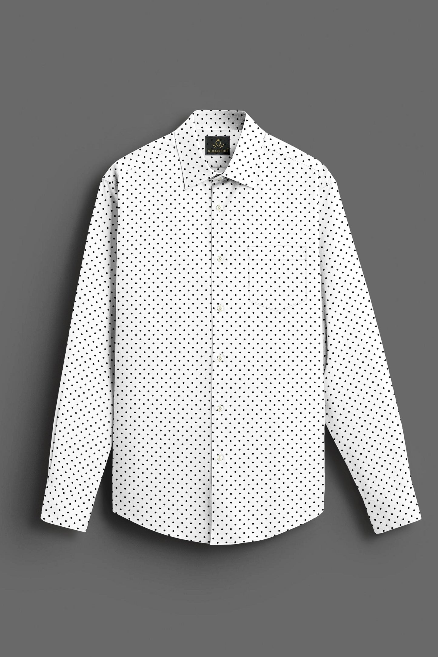 Milk White and Jet Black Polka Dots Printed Cotton Shirt