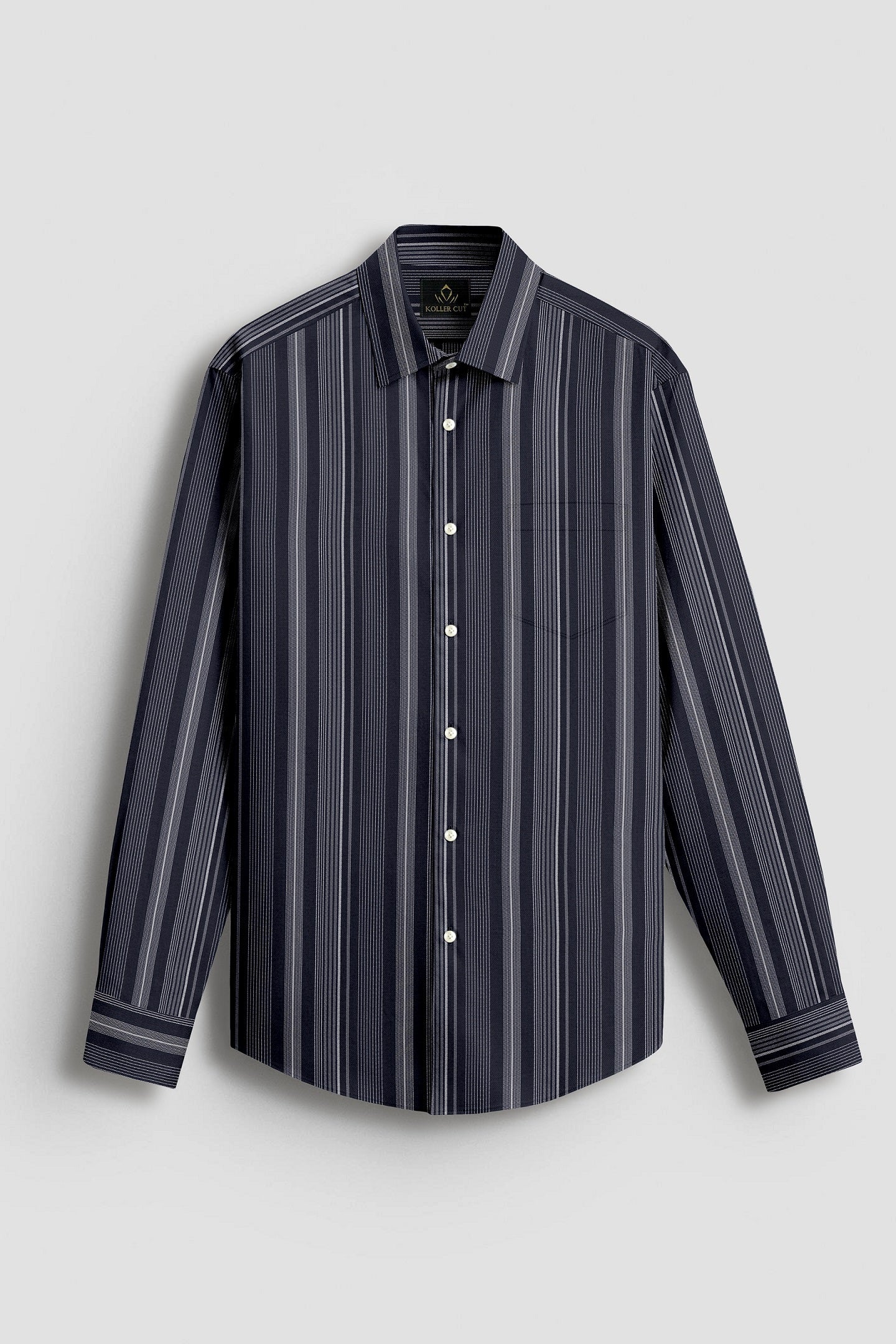 Dark Sapphire Blue and Sleet Gray Multitrack Thread Dash Stripes 2 ply Cotton Shirt