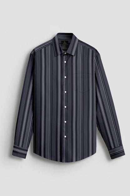 Dark Sapphire Blue and Sleet Gray Multitrack Thread Dash Stripes 2 ply Cotton Shirt