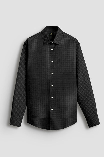Caribou Grey and Jade Black Square Check 2 Ply Giza Cotton Shirt