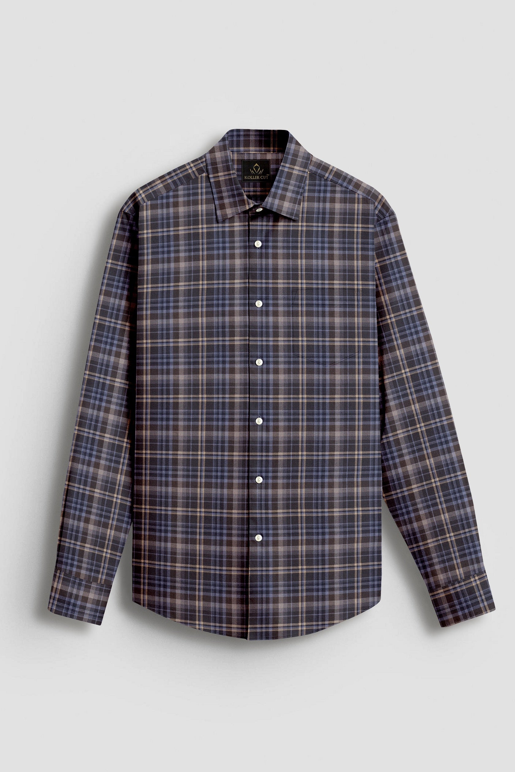 Chestnut Brown with Minimal Grey and Semolina Cream Checks 2 Ply Giza Cotton Shirt