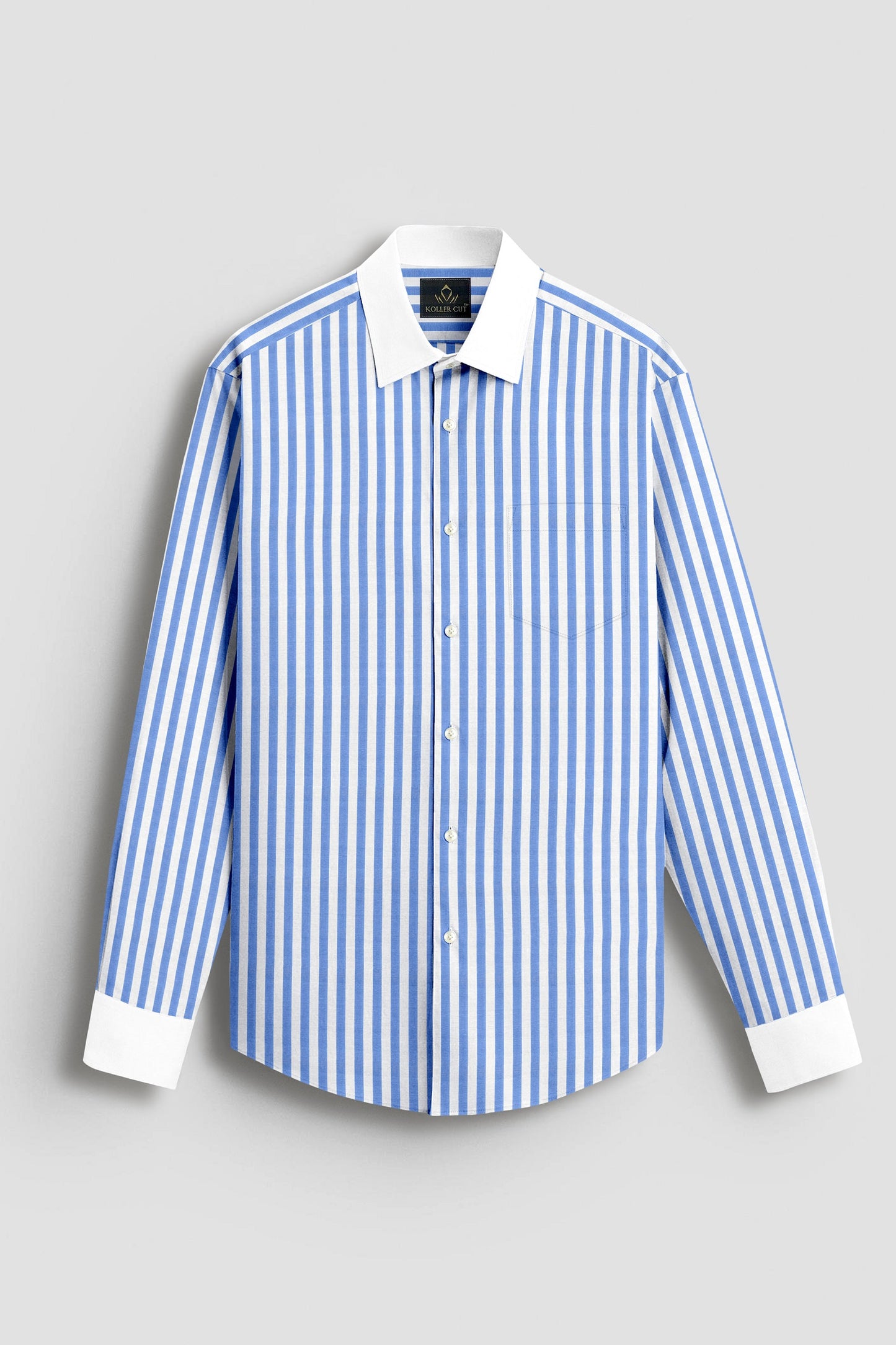 Robbia Blue And Milky White Stripes Oxford Structured Designer Cotton Shirt