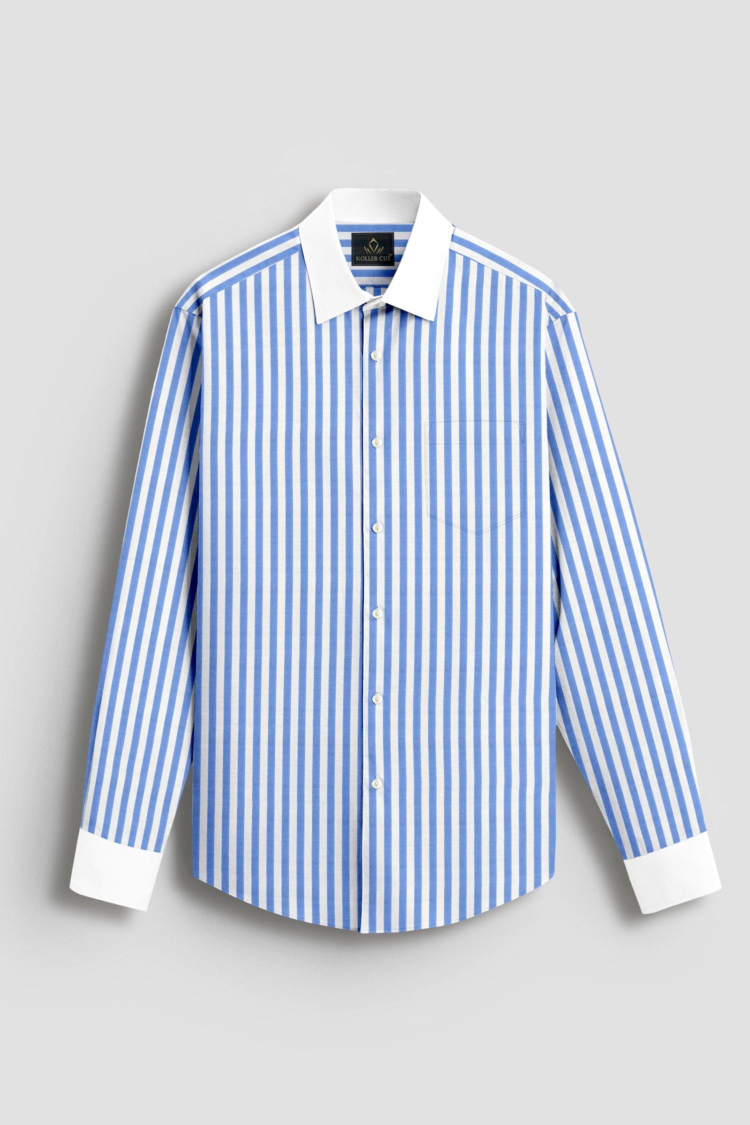 Robbia Blue And Milky White Stripes Oxford Structured Designer Cotton Shirt