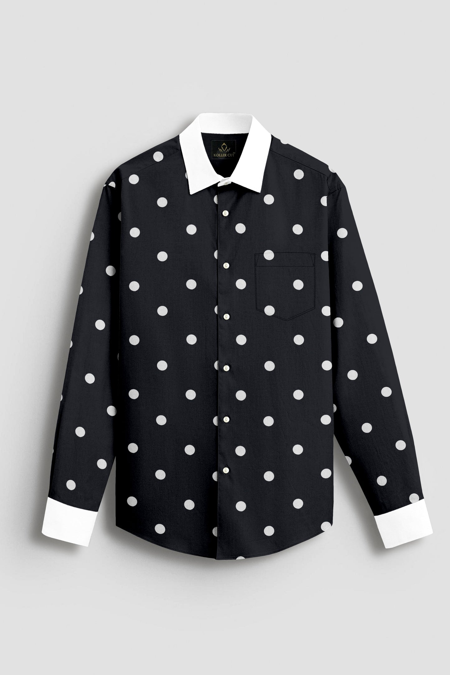 Cumin Black and Silk White Polka Dots Printed Designer Cotton Shirt