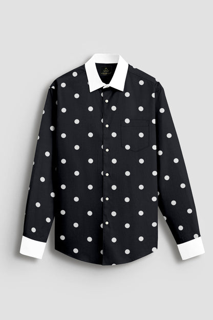 Cumin Black and Silk White Polka Dots Printed Designer Cotton Shirt