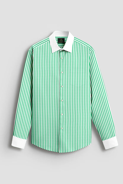 White and Zephyr Green Candy Stripes Designer Cotton Shirt