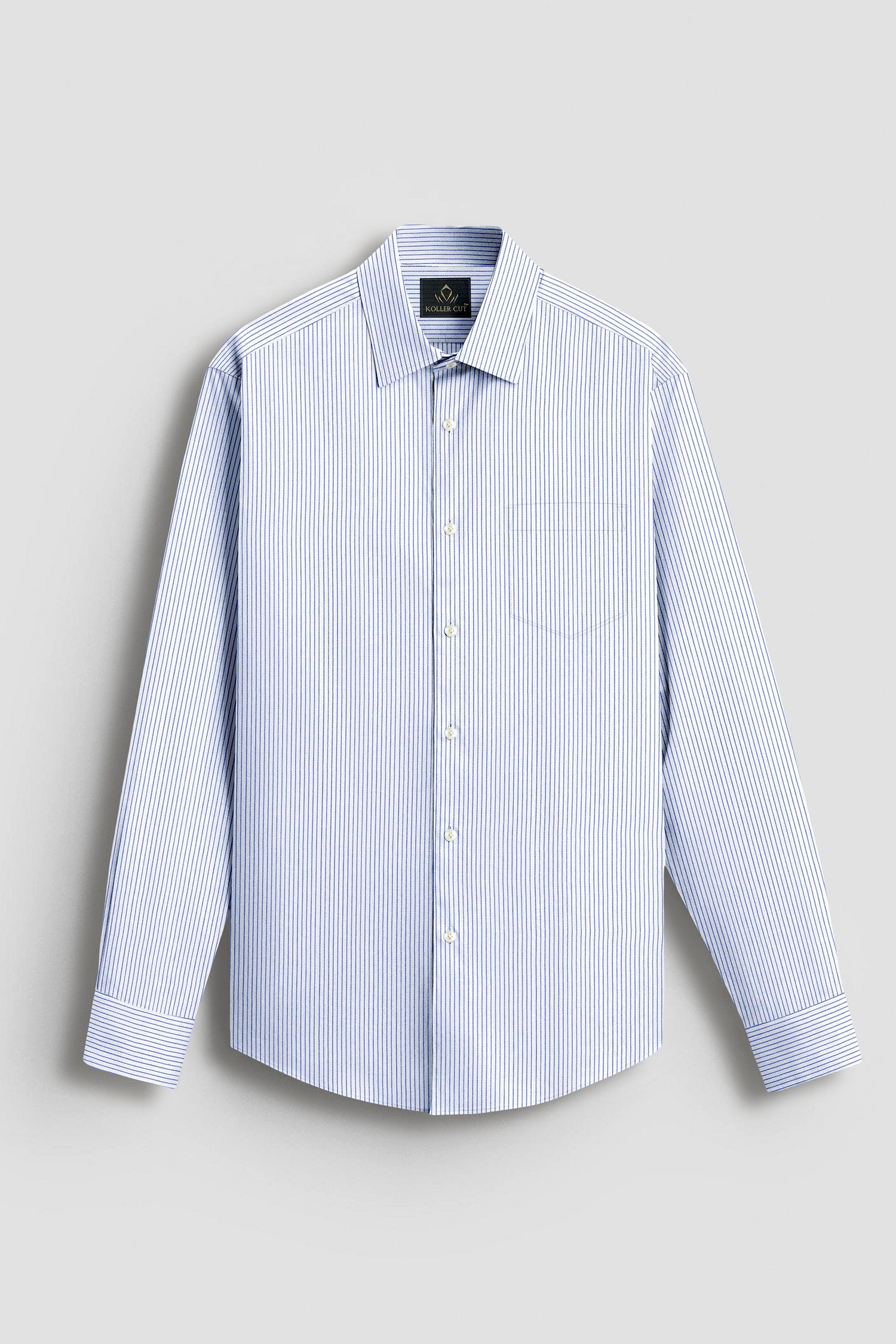 White with Mazarine Blue Stripes Cotton Shirt