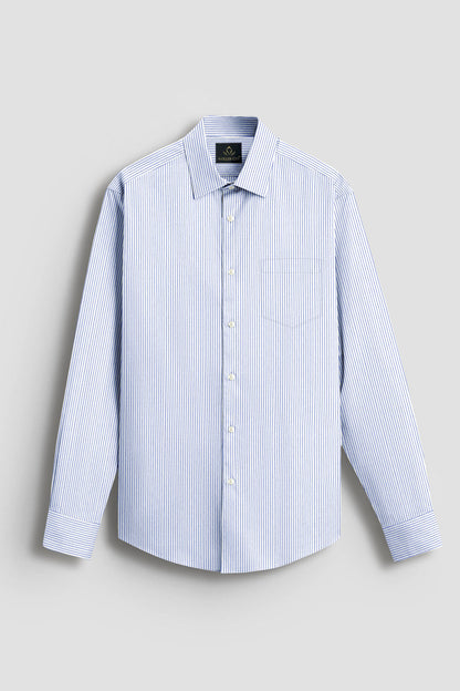 White with Mazarine Blue Stripes Cotton Shirt
