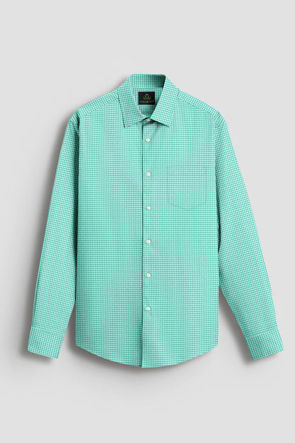 White and Aruba Blue Gingham Checks Cotton Shirt