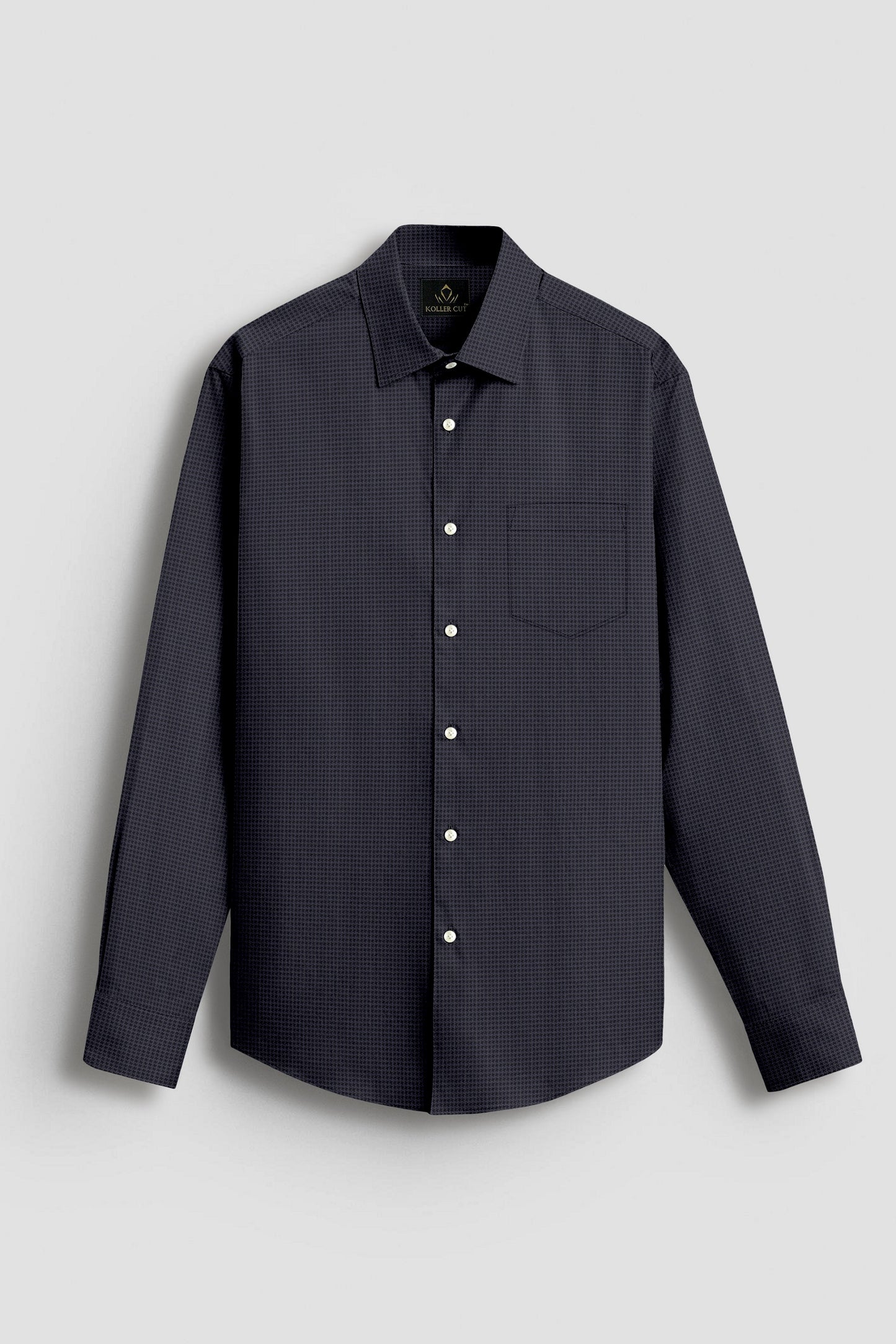 Onyx Black and Mysterioso Grey Hounds Tooth Checks 2 Ply Giza Cotton Shirt