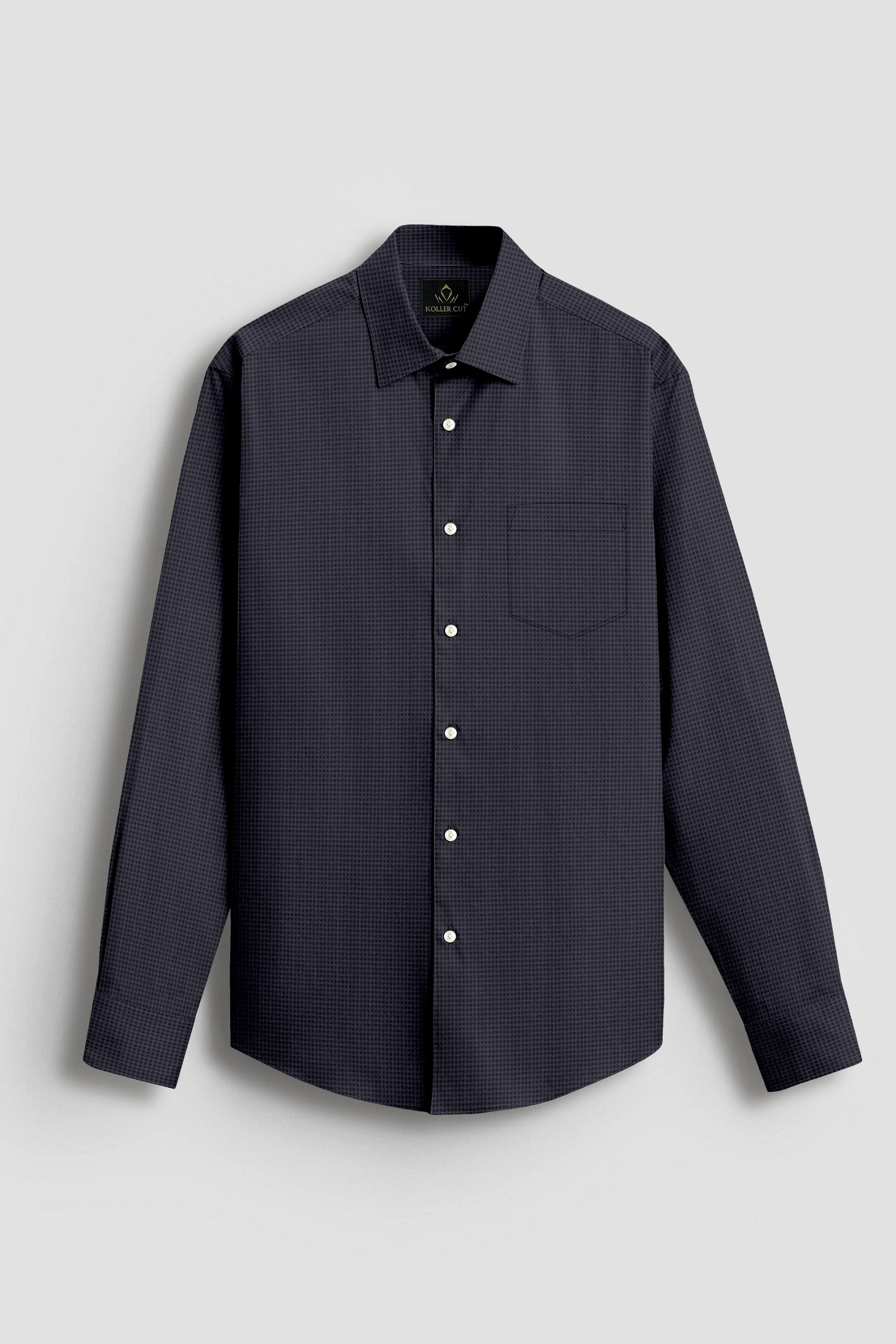 Onyx Black and Mysterioso Grey Hounds Tooth Checks 2 Ply Giza Cotton Shirt