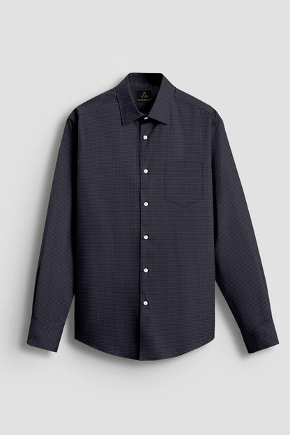 Onyx Black and Mysterioso Grey Hounds Tooth Checks 2 Ply Giza Cotton Shirt