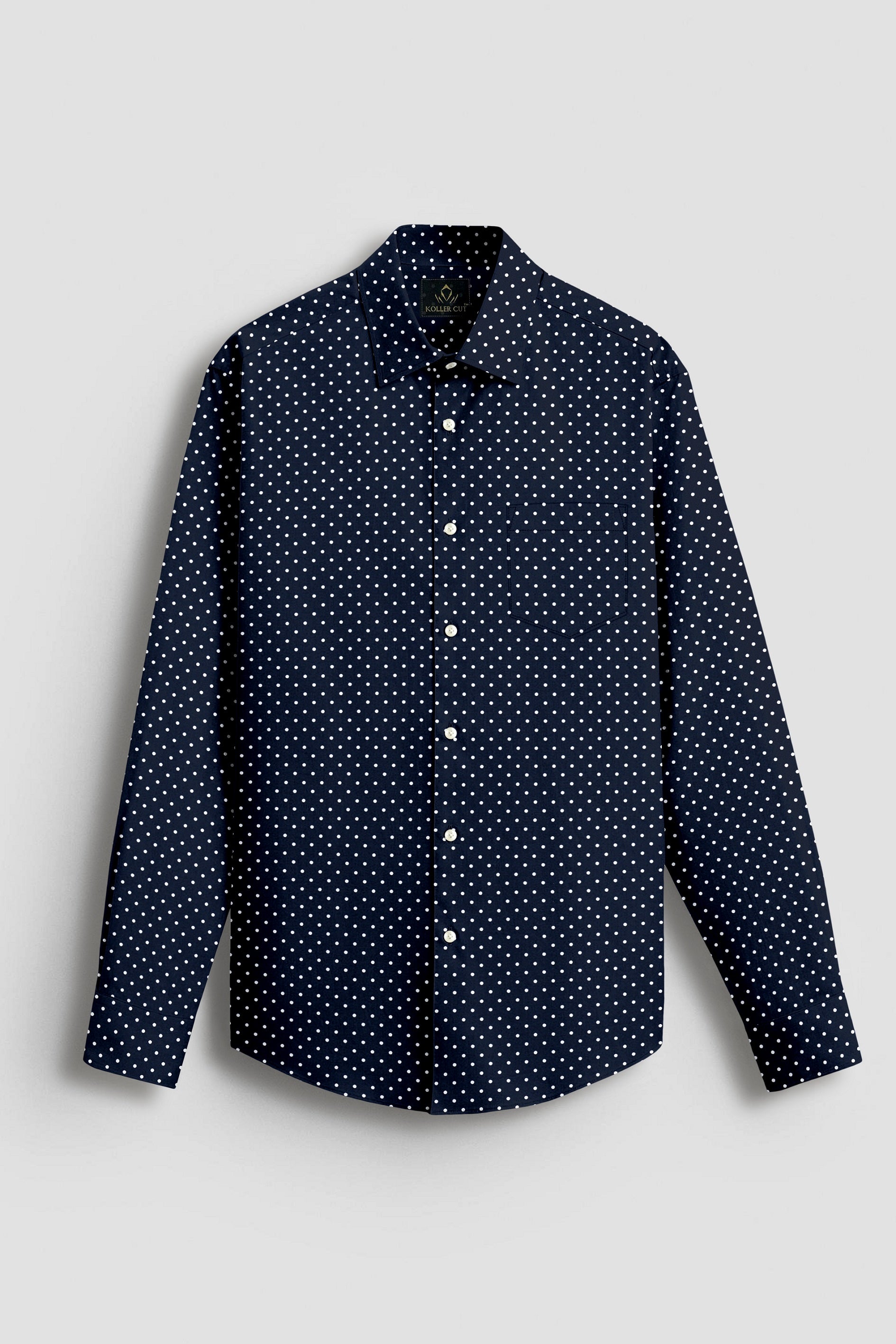 Sodalite Blue and Snow White Polka Dots Printed Cotton Shirt